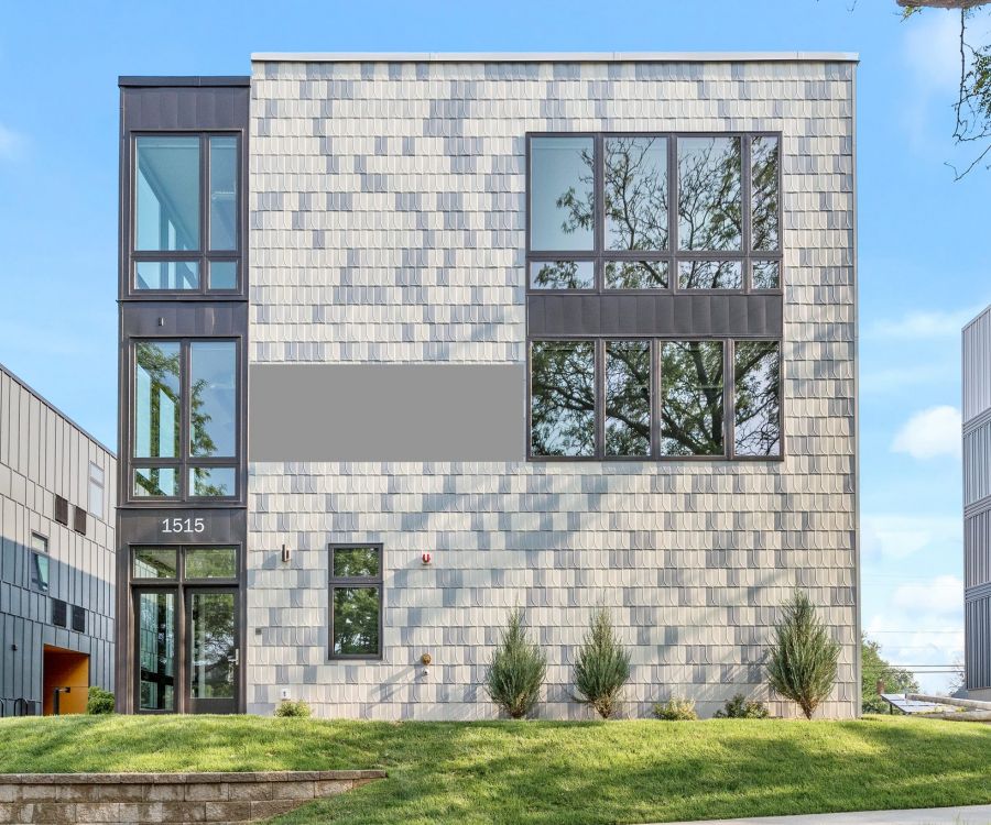 Modern Apartment Building Exterior View and Landscaping